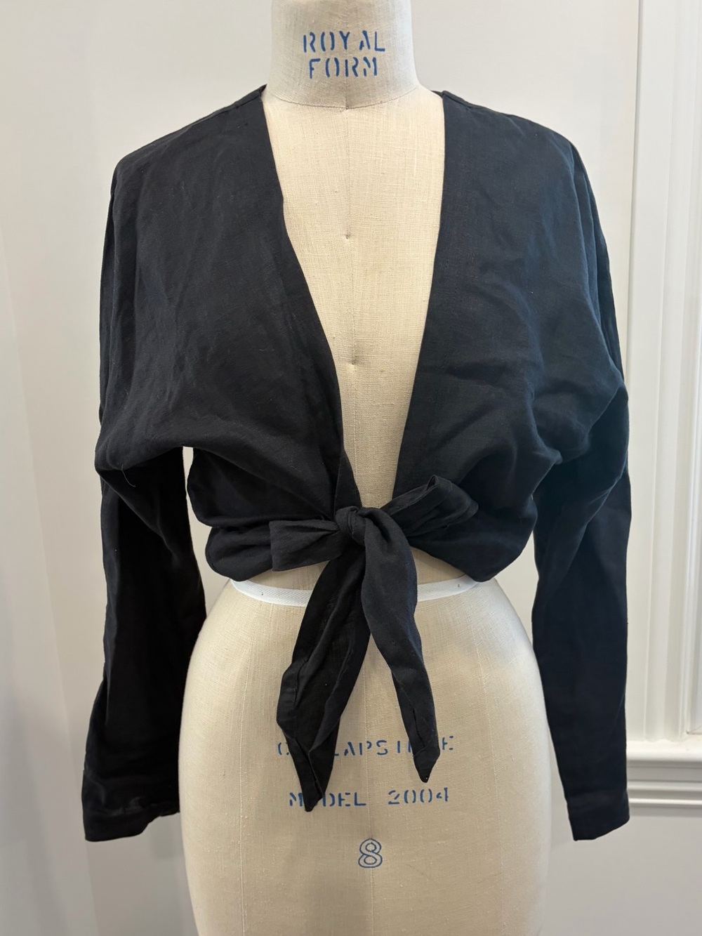 Mikoh linen Black Tie-Front Long Sleeve cover up